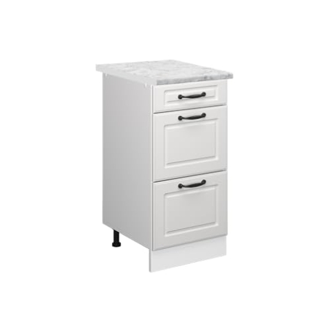 Vicco Schubladenschrank R-Line, Schubladenschrank für die Küche, Weiß Landhaus, 40 cm AP Marmor