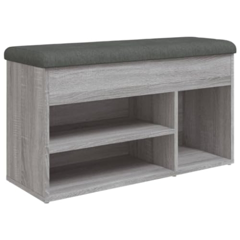 vidaXL Schuhbank, Schuhregal mit Stauraum, Sitzbank Bank mit gepolstertem Sitzkissen, Schuhschrank Schuhablage Flurbank, Grau Sonoma Holzwerkstoff