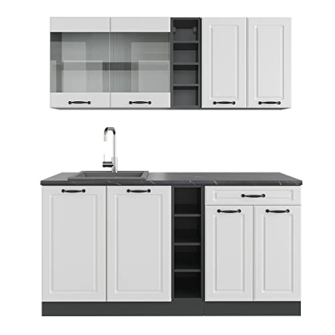 Vicco Singleküche R-Line, Weiß Landhaus/Anthrazit, 160 cm ohne Arbeitsplatte