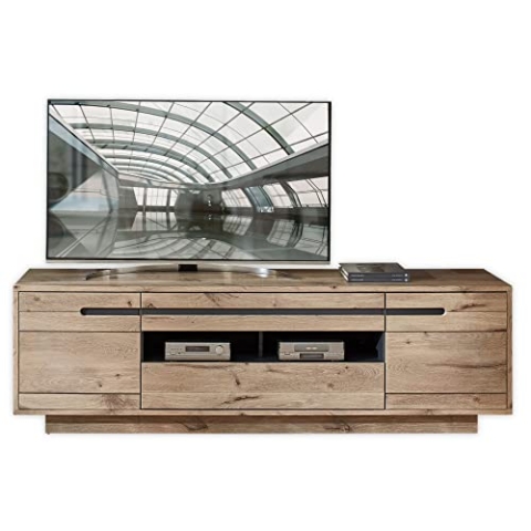 Stella Trading BELLANO TV-Lowboard in Viking Eiche Optik, Graphit - Moderner TV Schrank mit Schubladen und viel Stauraum für Ihr Wohnzimmer - 205 x 63 x 44 cm (B/H/T)