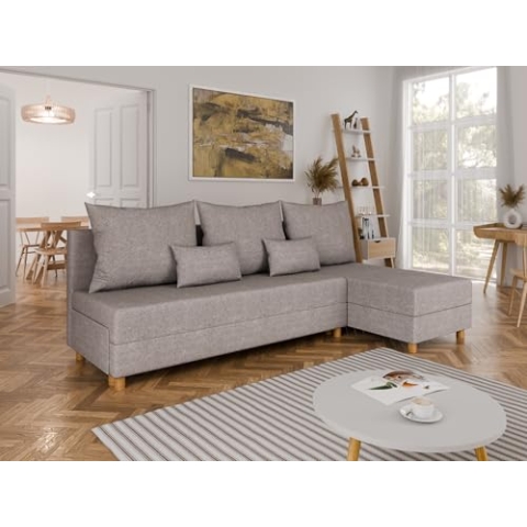 PANDA MÖBEL Modulares Ecksofa in L-Form Lelis - Links oder rechts montierbar, meliertes Hellgrau