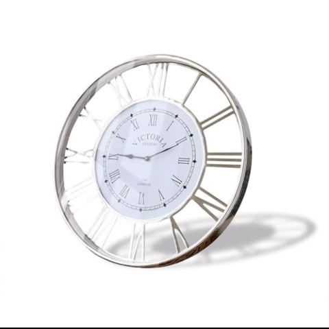 Loberon Uhr Victoria Station, Zeitloser Chic, Römisches Ziffernblatt, mit Frontverglasung, Zeitmesser, Wanduhr, Wohn-Accessoire, Aluminium, Stahl, Glas, Silber