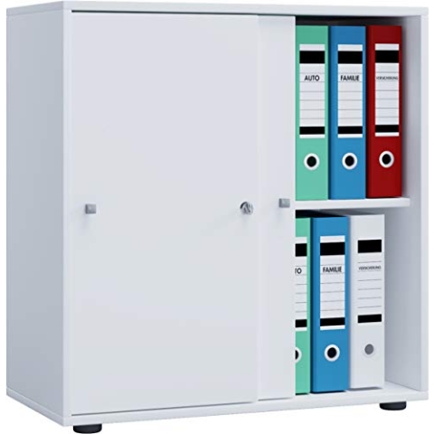 VCM Büroschrank mit 2 Fächern | moderner Aktenschrank mit Schiebetüren | Maße ca. B. 70 x H. 73 x T. 37 cm – Lona 2-Fach Weiß