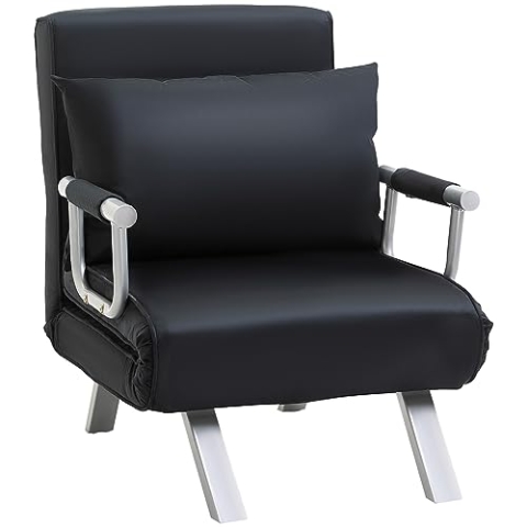 HOMCOM Schlafsofa Schlafcouch mit Verstellbarer Rückenlehne, Wurfkissen, Sofa mit Schlaffunktion, Samtoptik, Armlehne, Couch für Wohnzimmer, Schlafzimmer, Schwarz