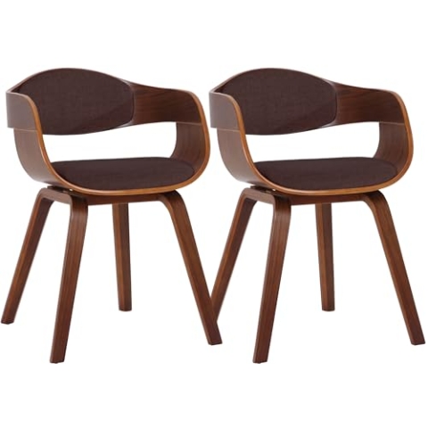 CLP 2er Set Retrostühle Kingston mit Stoffbezug und umlaufender Rückenlehne I Lehnstühle mit Polsterung und Holzgestell, Farbe:walnuss/braun, Gestell Farbe:walnuss
