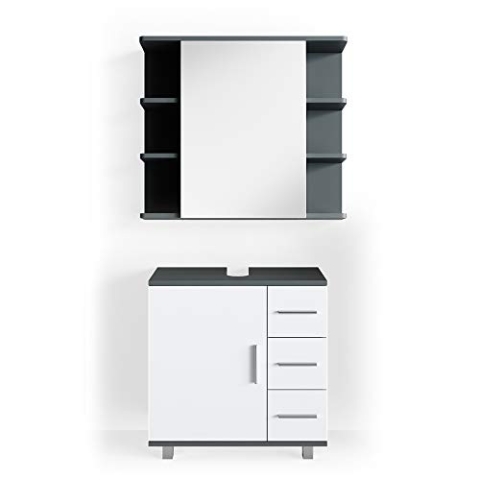 Vicco Badmöbel-Set Ilias, Badezimmerschrank-Set, Anthrazit/Weiß, 2 Teile