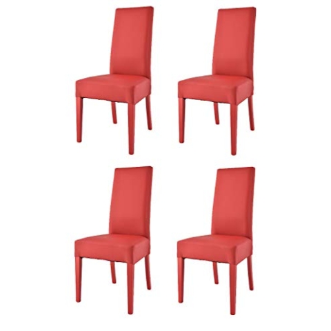 t m c s Tommychairs - 4er Set Moderne Stühle Luisa für Küche und Esszimmer, robuste Struktur aus lackiertem Buchenholz Farbe Rot, Gepolstert und mit Kunstleder in der Farbe Rot bezogen