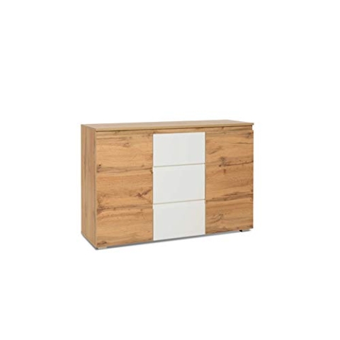 Kommode - Sideboard (B/H/T: 120 x 80 x 40 cm) griffloses Design, Honigeiche/Weiß