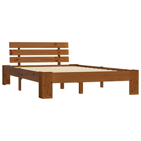 vidaXL Kiefernholz Massiv Bettgestell Holzbett Futonbett Doppelbett Massivholz Bett Bettrahmen Lattenrost Schlafzimmerbett 120x200cm Honigbraun