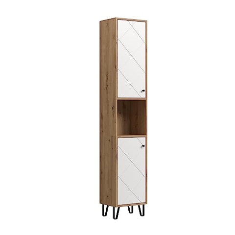 trendteam smart living - Hochschrank Schrank - Badezimmer - Touch - Aufbaumaß (BxHxT) 36 x 191 x 29 cm - Farbe Artisan Eiche mit Weiß - 210210107
