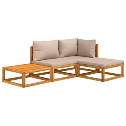 vidaXL Garten Lounge Set 4-TLG., Gartenmöbel Set mit Taupe Kissen, Sitzgruppe für Garten Terrasse, Modular Sofa Garnitur Loungemöbel, Massivholz