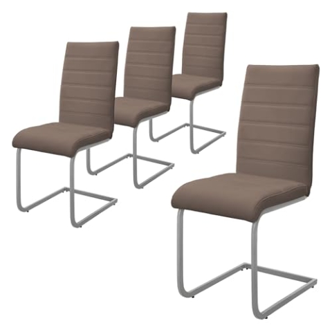 ML-Design Esszimmerstühle 4er Set, Braun, Schwingstuhl, Freischwinger Stuhl mit hoher Rückenlehne, Ergonomische Küchenstühle aus Kunstleder & Metall, Moderner Polsterstuhl für Esstisch & Wohnzimmer
