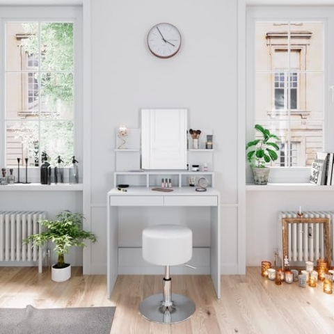 Vicco Schminktisch Ania, Kosmetiktisch mit Spiegel, Weiß, 80 cm mit Hocker