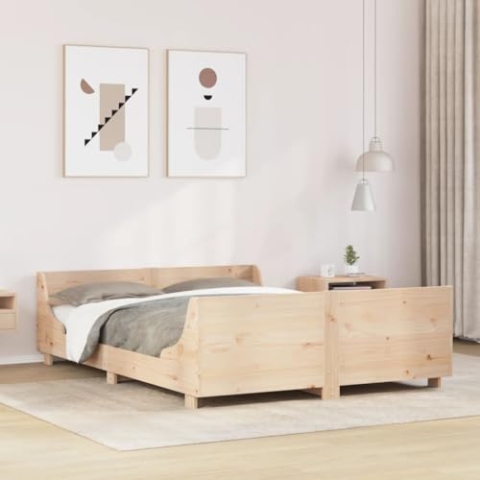 vidaXL Massivholzbett, Doppelbett Bett ohne Matratze, Holzbett mit Kopfteil Fußteil für Schlafzimmer, Bettgestell mit Lattenrost, 120x190cm Kiefer