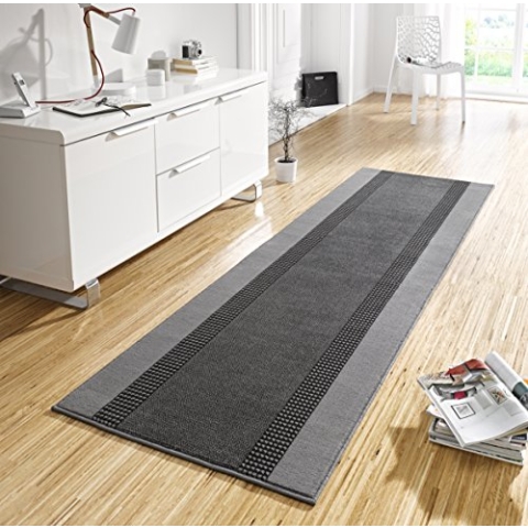 Hanse Home Teppich Läufer Band 80x350cm – Teppichläufer Weicher Kurzflor Teppich Modernes Design Läufer für Flur, Schlafzimmer, Kinderzimmer, Badezimmer, Wohnzimmer, Küche Dekoläufer – Grau