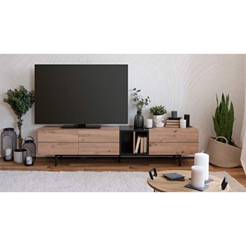 DEINE TANTE EMMA 003056 NOLA 56A Artisan Eiche Nb. / schwarz Lowboard HiFi Kommode TV Board Schrank Fernseher ca. 195 cm