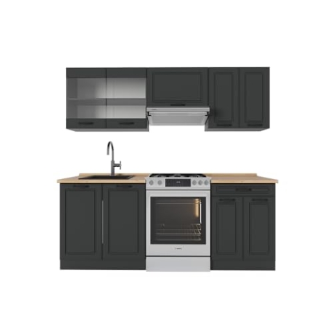 Vicco Küchenzeile R-Line, Anthrazit Landhaus/Anthrazit, 200 cm ohne Arbeitsplatte