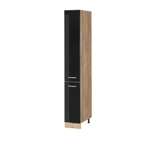 Vicco Apothekerschrank R-Line, Schwarz Hochglanz/Goldkraft Eiche, 30 cm