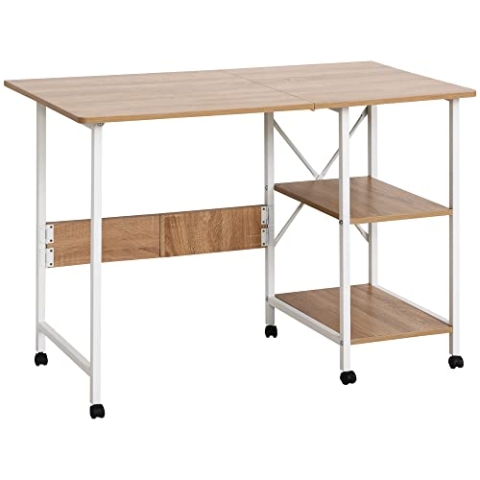 HOMCOM Klapptisch Schreibtisch Beistelltisch Bürotisch Mobiler Computertisch mit Rollen MDF Natur 107 x 55 x 76 cm