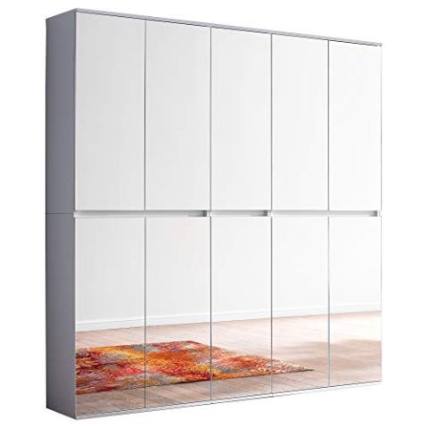 trendteam smart living - Mirror - Garderobenschrank - Weiß - Mehrzweckschrank mit reichlich Stauraum - (BxHxT) 185 x 191 x 34 cm - 2 Kleiderstangen und 19 Einlegeböden - Kratzfest