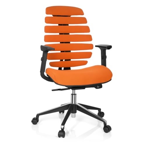 hjh OFFICE Profi Bürostuhl Ergo LINE II Stoff Orange, ergonomischer Drehstuhl, GS geprüft, TÜV Süd nach DIN EN 1335-1, 1335-2
