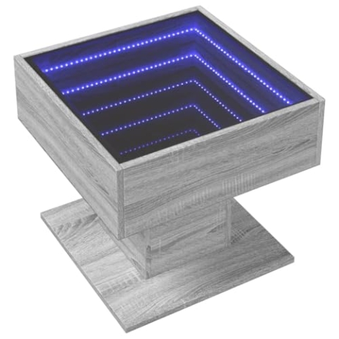 vidaXL LED Couchtisch, Beistelltisch mit LED-Infinity-Spiegel, Kaffeetisch Sofatisch für Wohnzimmer, Wohnzimmertisch, Grau Sonoma Holzwerkstoff