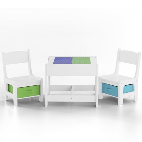 Baby Vivo Kindersitzgruppe Kindertischgruppe Kindermöbel Kinderzimmer Set mit multifunktionalem Tisch und 2 Stühlen aus Holz - Moritz