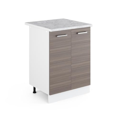 Vicco Küchenunterschrank R-Line, Küchenkommode, Grau/Weiß, 60 cm, AP Marmor