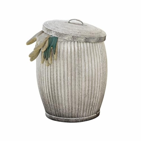 Loberon Abfalleimer Vex, mit schöner Riffelstruktur, handgefertigt, Gartenzubehör, Gartenhelfer, Gartenabfälle, Mülleimer, Eisen, antikweiß