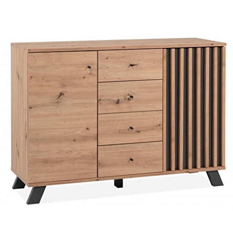 DEINE TANTE EMMA 003403 Kommode Medan 01B Sideboard Artisan Eiche Nb. / Anthrazit Lamellen ca. 120 x 85 x 37,5 cm