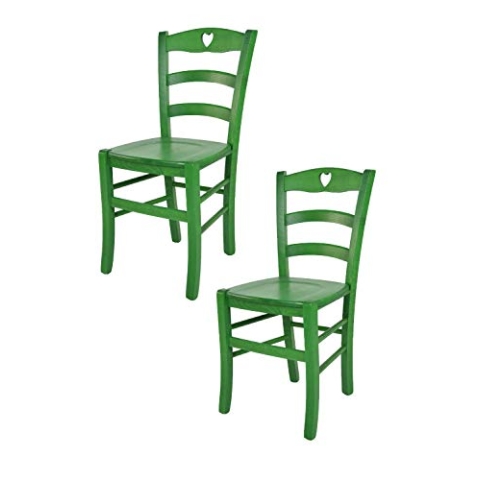 t m c s Tommychairs - 2er Set Stühle Cuore für Küche und Esszimmer, Robuste Struktur aus Buchenholz, in Anilinfarbe Grün lackiert und Sitzfläche aus Holz