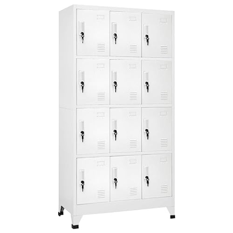 vidaXL Umkleideschrank mit 12 Fächern Lüftungsöffnungen Schließfachschrank Stahlschrank Schrank Wertfachschrank 90x45x180cm Grau Stahl