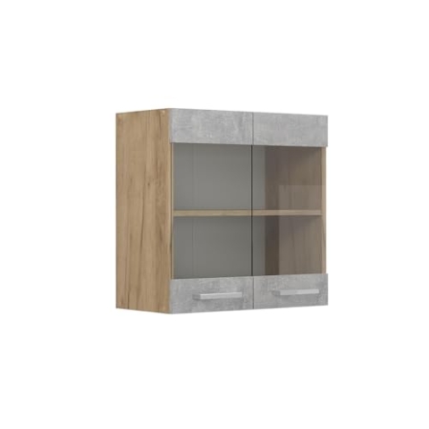 Vicco Küchenglashängeschrank R-Line, Glashängeschrank, Beton, 60 cm
