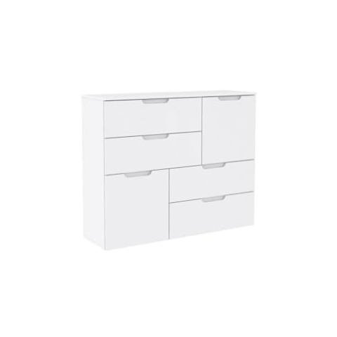 FORTE Sienna Kommode mit 2 Türen und 4 Schubladen, Holzwerkstoff, Weiß/ Weiß Hochglanz, 114.9 x 34.1 x 92.9 cm