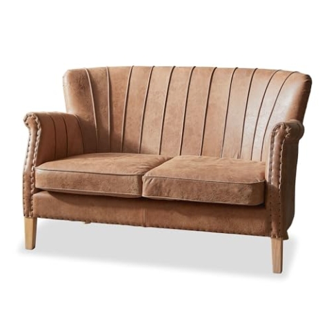 Loberon Sofa Brookfield, Zeitlos Eleganter Look, mit Authentischen Polsternägeln, englisches Design, Sitzmöbel, Zweisitzer, Schweinsleder, Eschenholz, braun