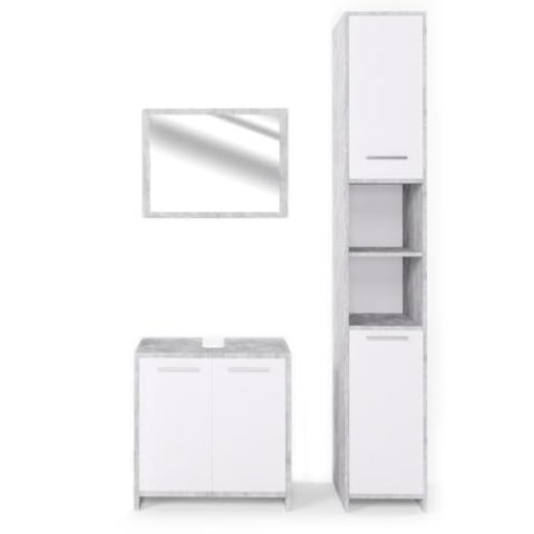 Vicco Badmöbel-Set Kiko, Badezimmerschrank-Set, Beton/Weiß, 3 Teile, mit Hochschrank