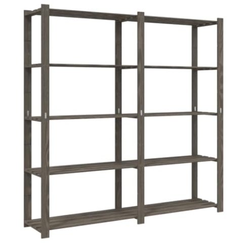 vidaXL Lagerregal, Regal mit 5 Böden, Multifunktional Holzregal für Küche Bad Büro, Schwerlastregal Kellerregal Werkstattregal, Grau Massivholz Kiefer