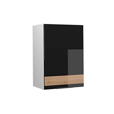 Vicco Hängeschrank Fame-Line, hängender Küchenschrank, Schwarz Eiche Hochglanz/Weiß, 45 cm