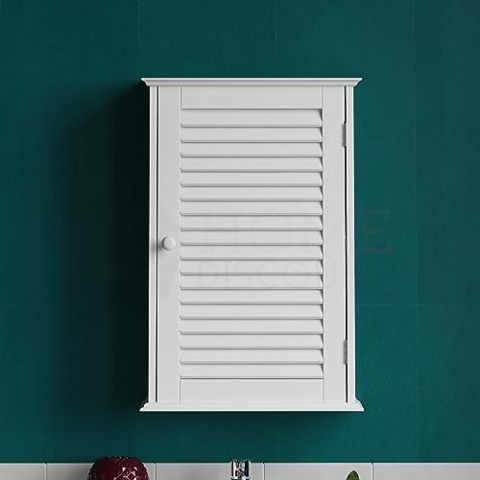 Bath Vida Bathroom Cabinet Single Door Shutter Wall Mounted Storage, White H 57 x W 39 x D 17 cm Approx.