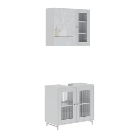 Vicco Badmöbel-Set Malte, Badezimmerschrank-Set, Weiß, 2 Teile