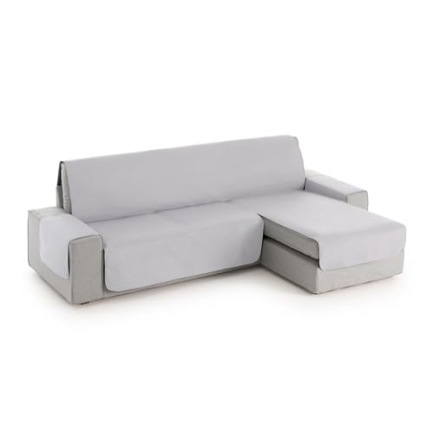 Textil-home Adele Chaiselongue Sofabezug, Beschützer für Rechtsarm Gesteppte Sofas. Größe -200cm. Farbe Hellgrau (Vorderansicht)