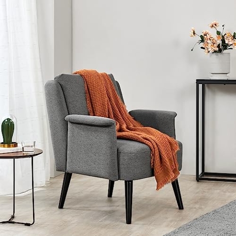 [en.casa] Polstersessel Edling Ohrensessel Wohnzimmer Fernsehsessel mit Holzbeinen Lesesessel Armlehnensessel 83 x 73 x 75 cm gepolstert Grau