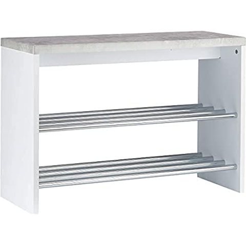 HAKU Möbel 95631 Bank, Metall, Betonoptik-weiß-chrom, 81 x 30 x 55