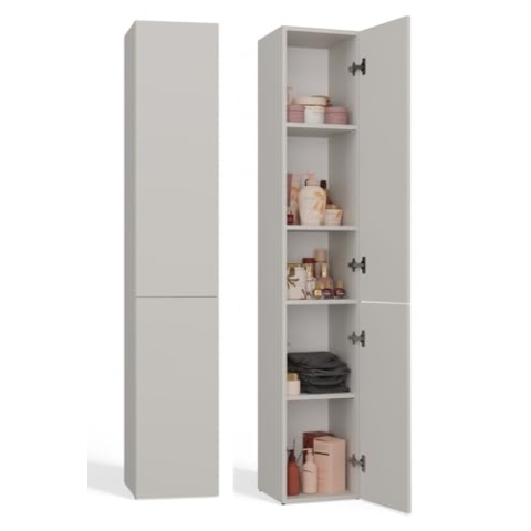 CDF Bad-Hochschrank NEL II | Farbe: Kaschmir (beige) | Modernes Badregal | Stauraumschrank | Geräumige Einlegeböden | Türen | Einfache Montage | Stilvolle Griffe