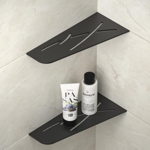 Bernkot Eck Duschregal Duschablage Ohne Bohren, SUS304 Edelstahl Badezimmer Organizer Eckregal, 305 mm Shampoo Halterung für Dusche, Schwarz, 2 Stück