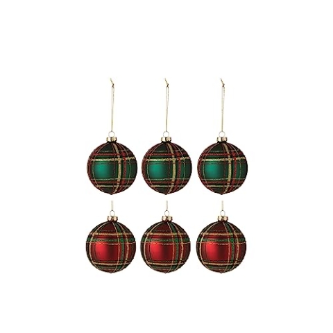 DOSE VON 6 Weihnachtskugel RAUTEN Glas 3 ROT/3 GRÜN SMALL