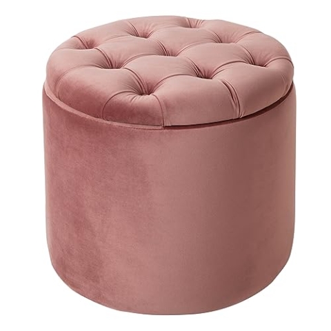Riess Ambiente Eleganter Hocker MODERN BAROCK 50cm Altrosa Samt Couchtisch Tisch Aufbewahrungskorb Sitzhocker