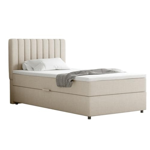 PANDA MÖBEL Boxspringbett Everest, 100x200, Polsterbett mit Bettkasten und Topper - beige