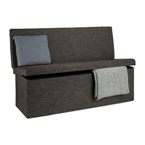 Relaxdays Faltbarer Sitzhocker mit Lehne XL HBT 73 x 114 x 38 cm stabiler Sitzcube als Fußablage Sitzbank und Sitzwürfel aus Leinen als Aufbewahrungsbox mit Stauraum mit Deckel für Wohnraum, braun