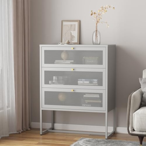 [en.casa] Büroschrank Sund mit 3 Schubladen Aktenschrank Schubladenschrank Wohnzimmerschrank 105 x 80 x 40 cm Mehrzweckschrank Metallschrank Stahl Sideboard Kommode Grau